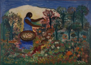 Hector Hyppolite, Haiti, La Cueilleuse des Fleurs, c. 1947, oil on cardboard, Rodman Collection, СƵ of New Jersey, gift of Jonathan Demme